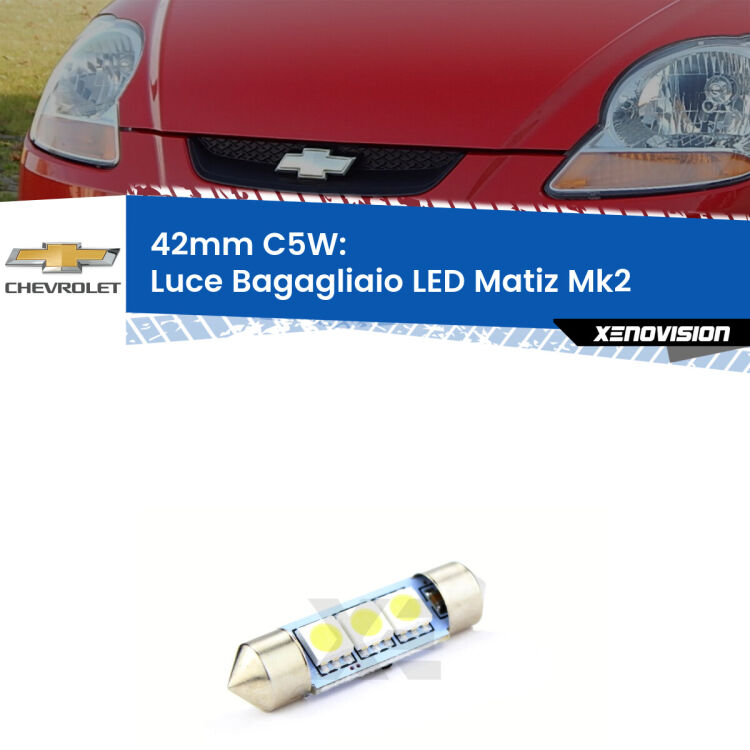Lampadina eccezionalmente duratura, canbus e luminosa. C5W 42mm perfetto per Luce Bagagliaio LED Chevrolet Matiz (Mk2) 2005 - 2011<br />.