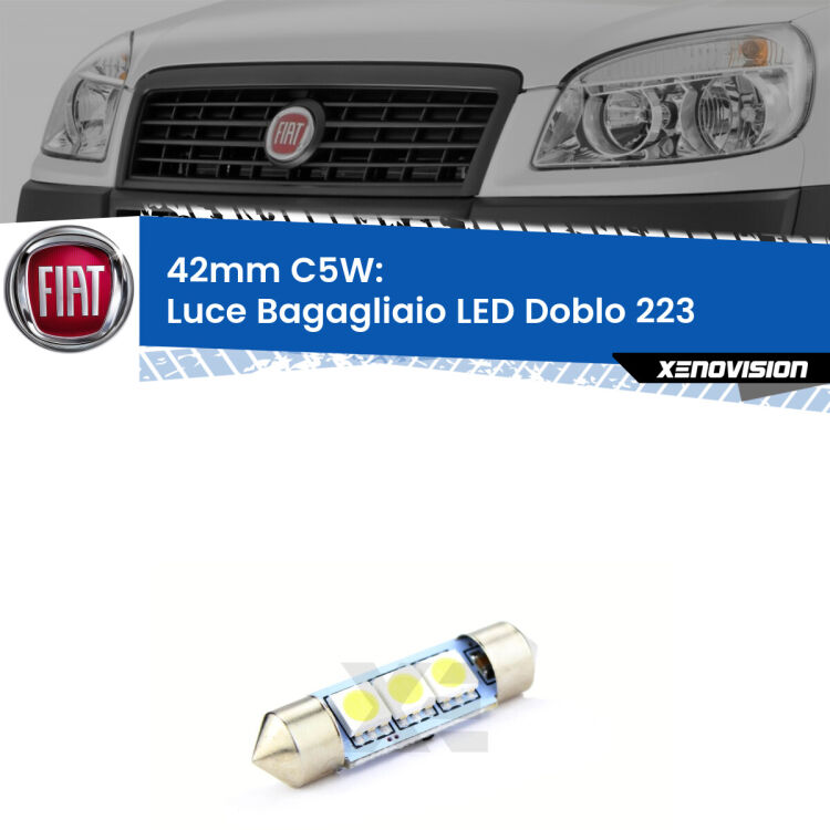 Lampadina eccezionalmente duratura, canbus e luminosa. C5W 42mm perfetto per Luce Bagagliaio LED Fiat Doblo (223) 2000 - 2010<br />.