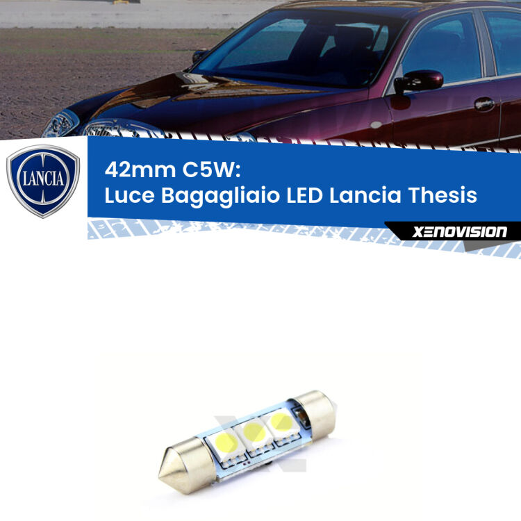 Lampadina eccezionalmente duratura, canbus e luminosa. C5W 42mm perfetto per Luce Bagagliaio LED Lancia Thesis  2002 - 2009<br />.