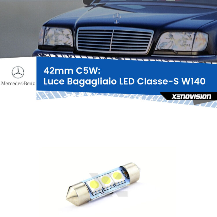 Lampadina eccezionalmente duratura, canbus e luminosa. C5W 42mm perfetto per Luce Bagagliaio LED Mercedes Classe-S (W140) 1995 - 1998<br />.