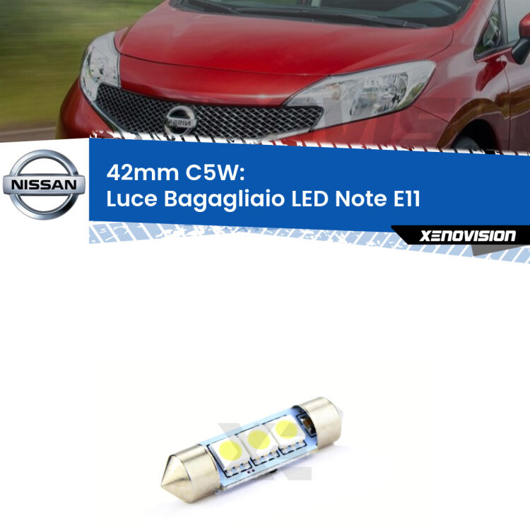 Lampadina eccezionalmente duratura, canbus e luminosa. C5W 42mm perfetto per Luce Bagagliaio LED Nissan Note (E11) 2006 - 2013<br />.