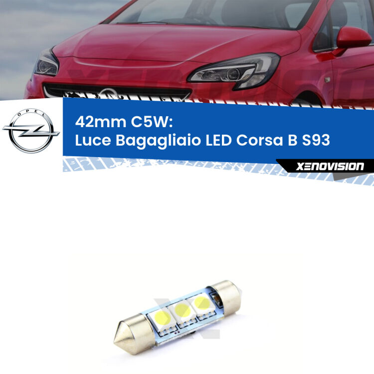Lampadina eccezionalmente duratura, canbus e luminosa. C5W 42mm perfetto per Luce Bagagliaio LED Opel Corsa B (S93) 1993 - 2000<br />.