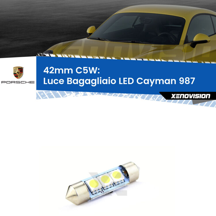 Lampadina eccezionalmente duratura, canbus e luminosa. C5W 42mm perfetto per Luce Bagagliaio LED Porsche Cayman (987) 2005 - 2013<br />.