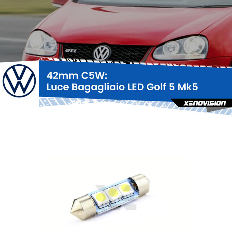 Lampadina eccezionalmente duratura, canbus e luminosa. C5W 42mm perfetto per Luce Bagagliaio LED VW Golf 5 (Mk5) 2003 - 2009<br />.