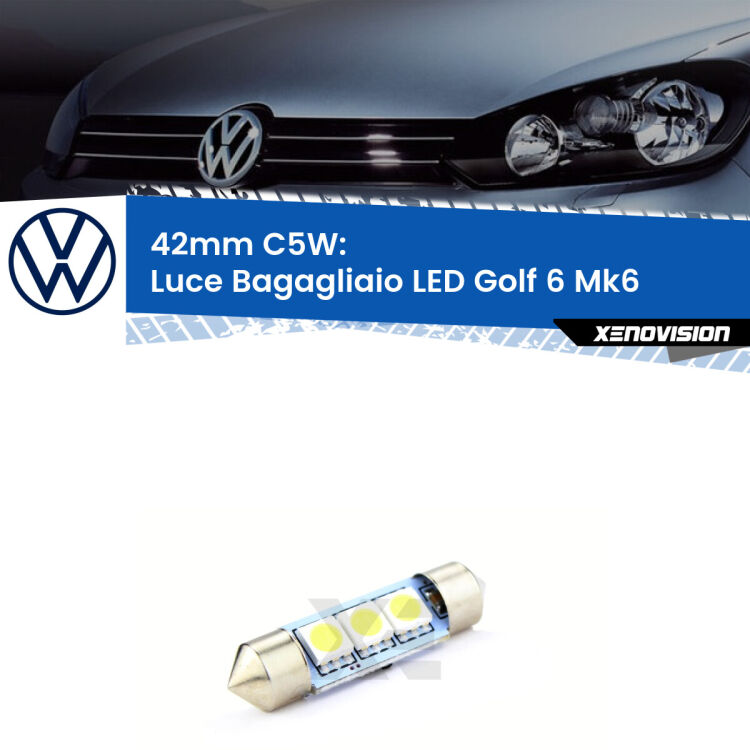 Lampadina eccezionalmente duratura, canbus e luminosa. C5W 42mm perfetto per Luce Bagagliaio LED VW Golf 6 (Mk6) 2008 - 2011<br />.
