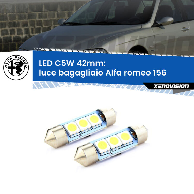 0 Luce Bagagliaio LED c5w 41mm Alfa romeo 156 1997 - 2005 (Coppia) <strong>Luce Bagagliaio LED per Alfa romeo 156</strong> 1997 - 2005. Coppia lampade <strong>C5W</strong> 41mm estremamente longeve.