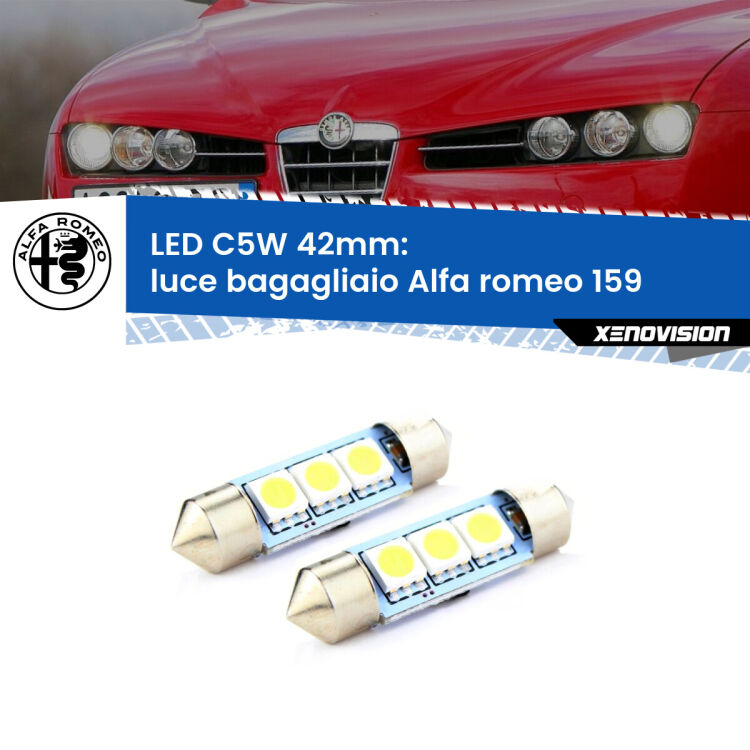 0 Luce Bagagliaio LED c5w 41mm Alfa romeo 159  2005 - 2012 (Coppia) <strong>Luce Bagagliaio LED per Alfa romeo 159</strong>  2005 - 2012. Coppia lampade <strong>C5W</strong> 41mm estremamente longeve.