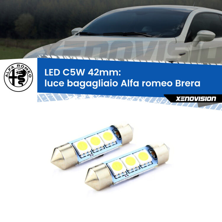 0 Luce Bagagliaio LED c5w 41mm Alfa romeo Brera  2006 - 2010 (Coppia) <strong>Luce Bagagliaio LED per Alfa romeo Brera</strong>  2006 - 2010. Coppia lampade <strong>C5W</strong> 41mm estremamente longeve.