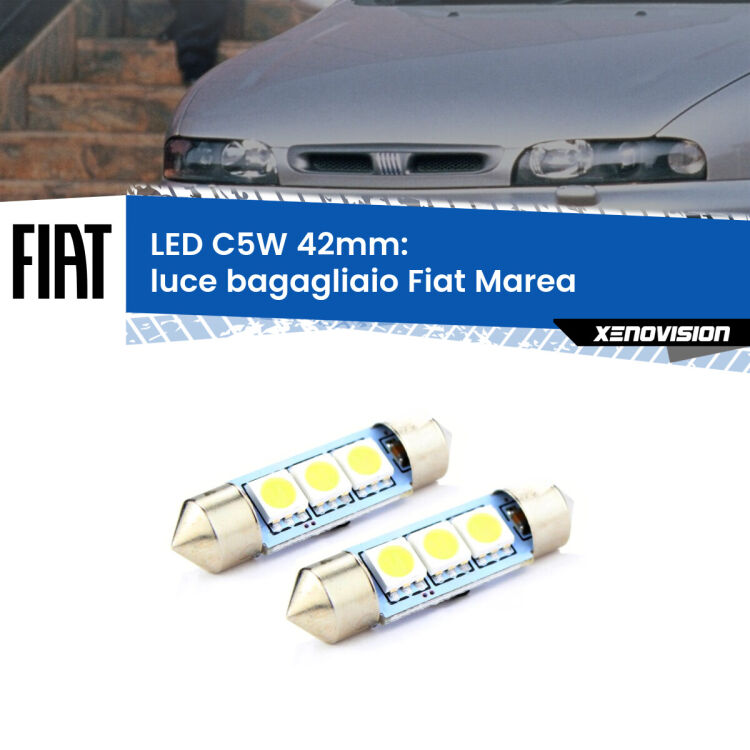 0 Luce Bagagliaio LED c5w 41mm Fiat Marea 1996 - 2002 (Coppia) <strong>Luce Bagagliaio LED per Fiat Marea</strong> 1996 - 2002. Coppia lampade <strong>C5W</strong> 41mm estremamente longeve.