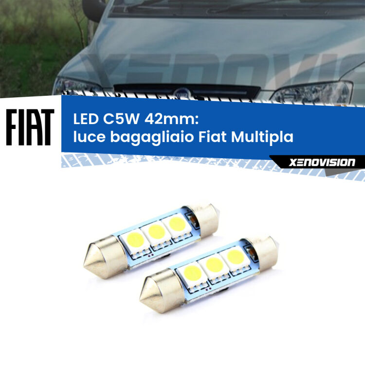 0 Luce Bagagliaio LED c5w 41mm Fiat Multipla 1999 - 2010 (Coppia) <strong>Luce Bagagliaio LED per Fiat Multipla</strong> 1999 - 2010. Coppia lampade <strong>C5W</strong> 41mm estremamente longeve.
