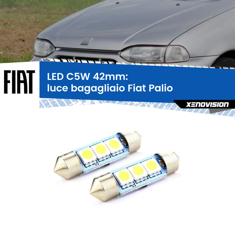 0 Luce Bagagliaio LED c5w 41mm Fiat Palio 1996 - 2003 (Coppia) <strong>Luce Bagagliaio LED per Fiat Palio</strong> 1996 - 2003. Coppia lampade <strong>C5W</strong> 41mm estremamente longeve.