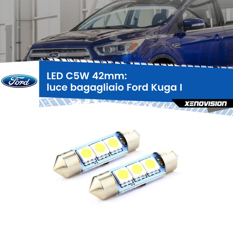 0 Luce Bagagliaio LED c5w 41mm Ford Kuga I  2008 - 2012 (Coppia) <strong>Luce Bagagliaio LED per Ford Kuga I</strong>  2008 - 2012. Coppia lampade <strong>C5W</strong> 41mm estremamente longeve.