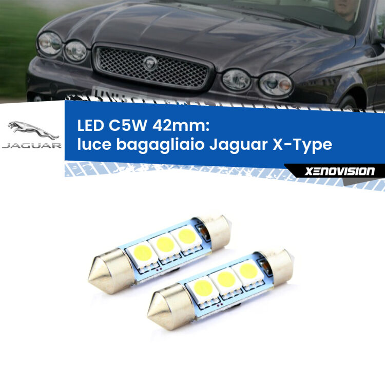 0 Luce Bagagliaio LED c5w 41mm Jaguar X-Type  2001 - 2009 (Coppia) <strong>Luce Bagagliaio LED per Jaguar X-Type</strong>  2001 - 2009. Coppia lampade <strong>C5W</strong> 41mm estremamente longeve.