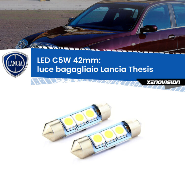 0 Luce Bagagliaio LED c5w 41mm Lancia Thesis  2002 - 2009 (Coppia) <strong>Luce Bagagliaio LED per Lancia Thesis</strong>  2002 - 2009. Coppia lampade <strong>C5W</strong> 41mm estremamente longeve.
