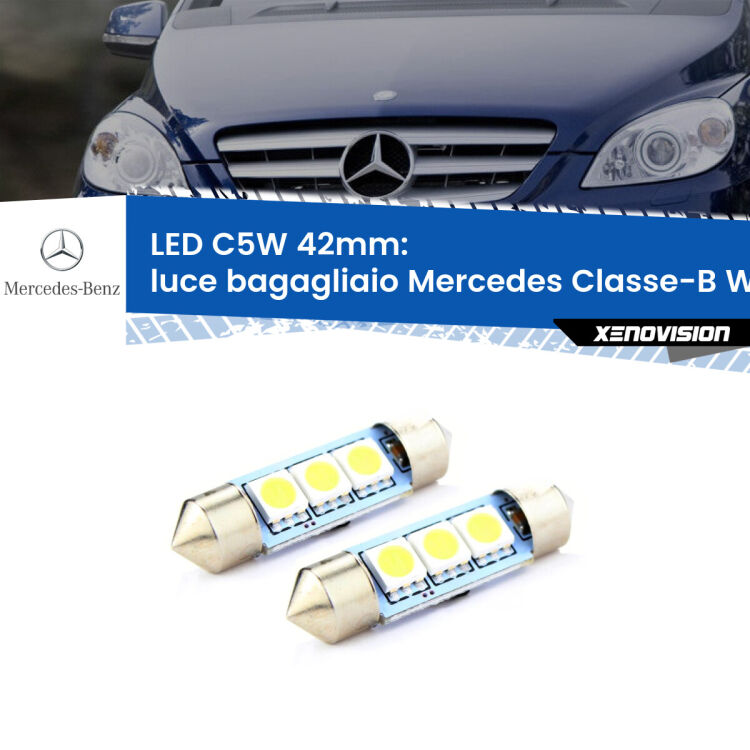 0 Luce Bagagliaio LED c5w 41mm Mercedes Classe-B W245 2005 - 2011 (Coppia) <strong>Luce Bagagliaio LED per Mercedes Classe-B</strong> W245 2005 - 2011. Coppia lampade <strong>C5W</strong> 41mm estremamente longeve.