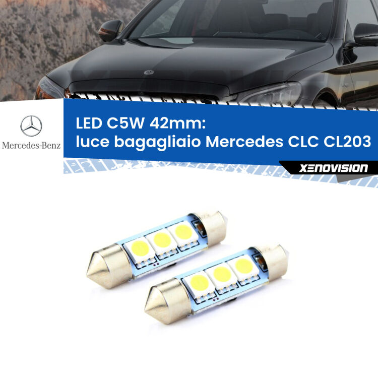 0 Luce Bagagliaio LED c5w 41mm Mercedes CLC CL203 2008 - 2011 (Coppia) <strong>Luce Bagagliaio LED per Mercedes CLC</strong> CL203 2008 - 2011. Coppia lampade <strong>C5W</strong> 41mm estremamente longeve.