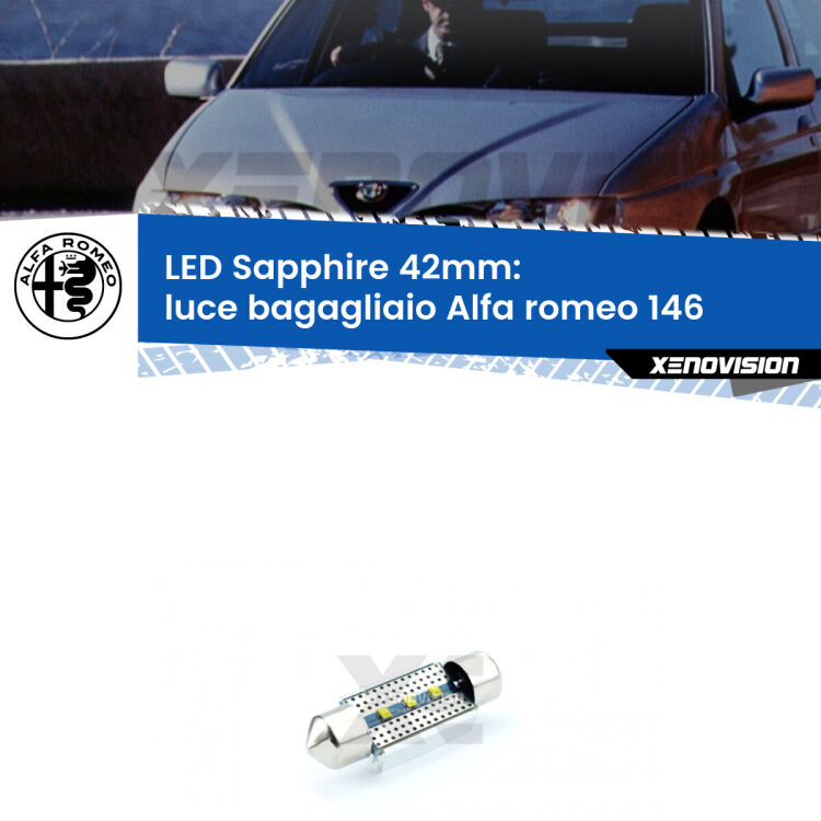 <strong>LED luce bagagliaio 42mm per Alfa romeo 146</strong>  1994 - 2001. Lampade <strong>c5W</strong> modello Sapphire Xenovision con chip led Philips.