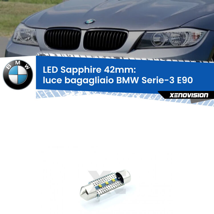 <strong>LED luce bagagliaio 42mm per BMW Serie-3</strong> E90 2005 - 2011. Lampade <strong>c5W</strong> modello Sapphire Xenovision con chip led Philips.