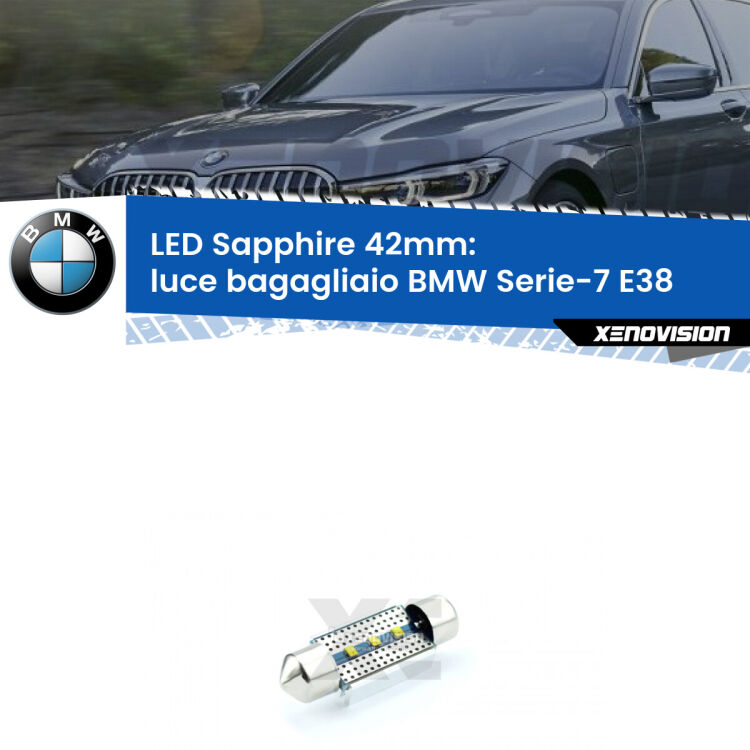 <strong>LED luce bagagliaio 42mm per BMW Serie-7</strong> E38 1994 - 2001. Lampade <strong>c5W</strong> modello Sapphire Xenovision con chip led Philips.