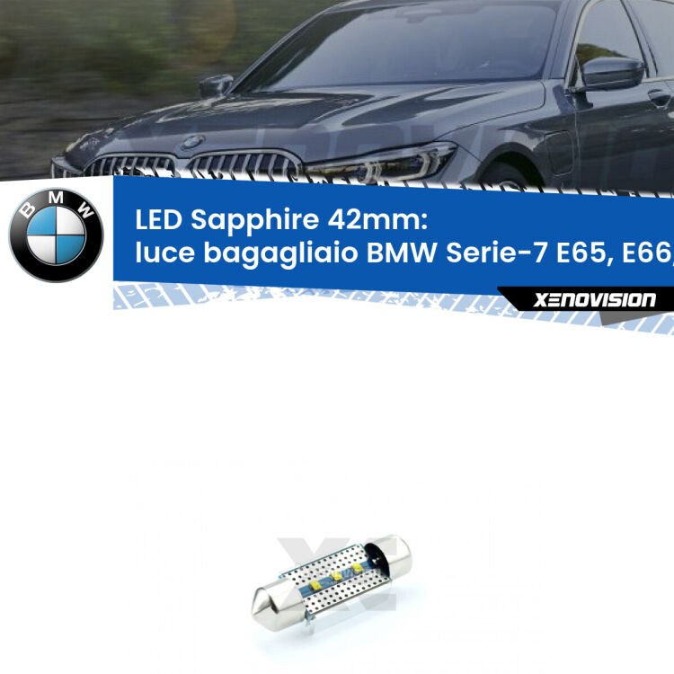 <strong>LED luce bagagliaio 42mm per BMW Serie-7</strong> E65, E66, E67 2001 - 2008. Lampade <strong>c5W</strong> modello Sapphire Xenovision con chip led Philips.