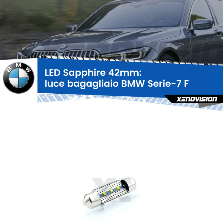 <strong>LED luce bagagliaio 42mm per BMW Serie-7</strong> F 2009 - 2015. Lampade <strong>c5W</strong> modello Sapphire Xenovision con chip led Philips.