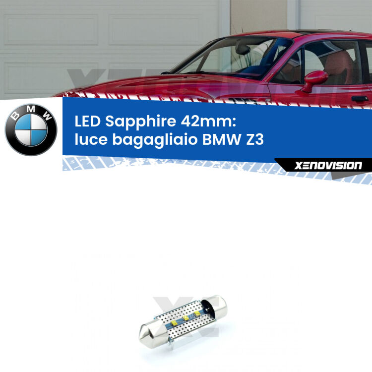 <strong>LED luce bagagliaio 42mm per BMW Z3</strong>  1997 - 2003. Lampade <strong>c5W</strong> modello Sapphire Xenovision con chip led Philips.