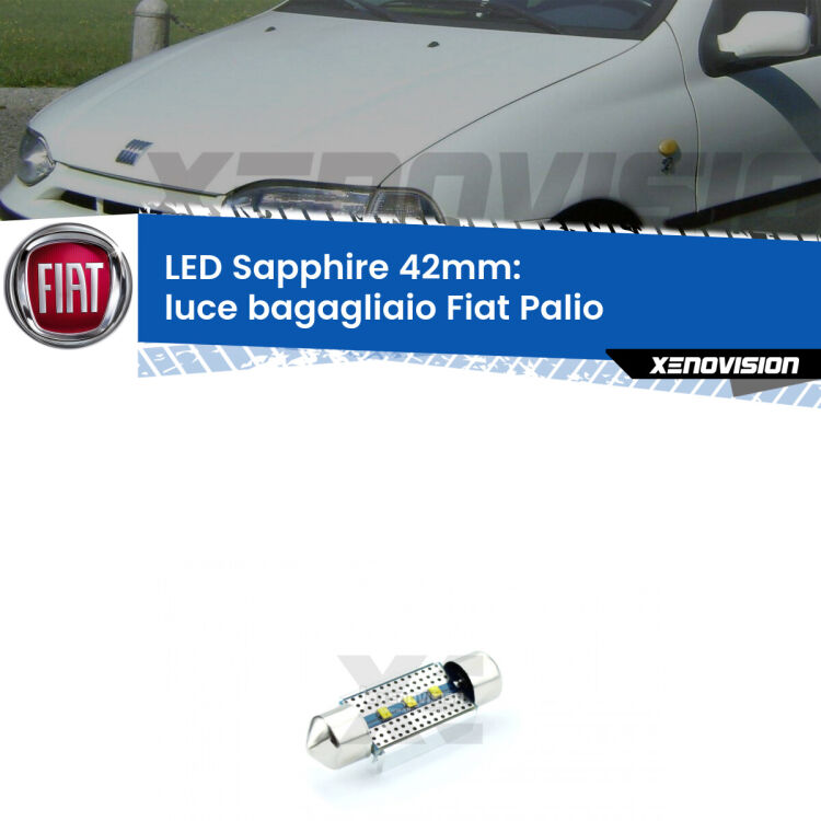 <strong>LED luce bagagliaio 42mm per Fiat Palio</strong>  1996 - 2003. Lampade <strong>c5W</strong> modello Sapphire Xenovision con chip led Philips.