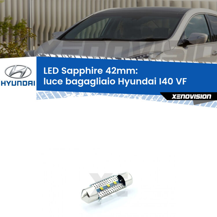 <strong>LED luce bagagliaio 42mm per Hyundai I40</strong> VF 2012 in poi. Lampade <strong>c5W</strong> modello Sapphire Xenovision con chip led Philips.