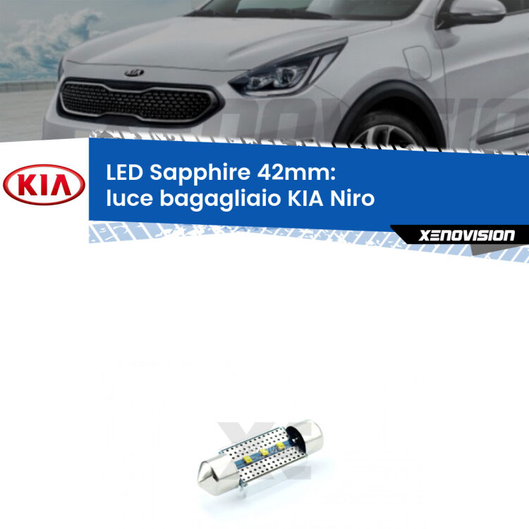 <strong>LED luce bagagliaio 42mm per KIA Niro</strong>  2016 in poi. Lampade <strong>c5W</strong> modello Sapphire Xenovision con chip led Philips.