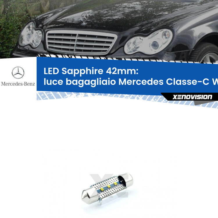 <strong>LED luce bagagliaio 42mm per Mercedes Classe-C</strong> W203 2000 - 2007. Lampade <strong>c5W</strong> modello Sapphire Xenovision con chip led Philips.