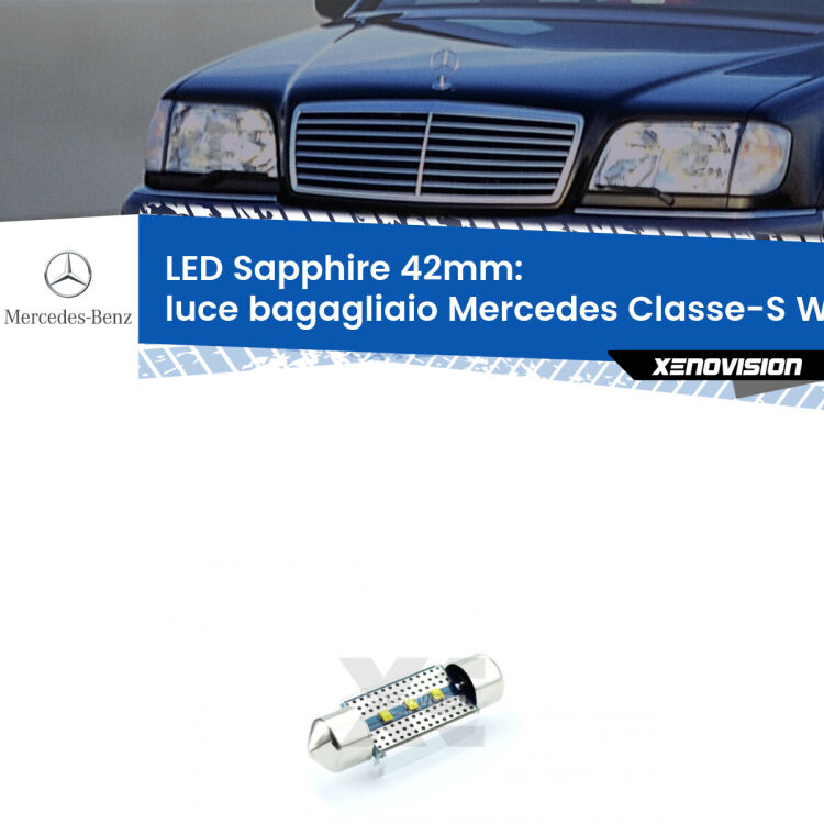 <strong>LED luce bagagliaio 42mm per Mercedes Classe-S</strong> W140 1995 - 1998. Lampade <strong>c5W</strong> modello Sapphire Xenovision con chip led Philips.