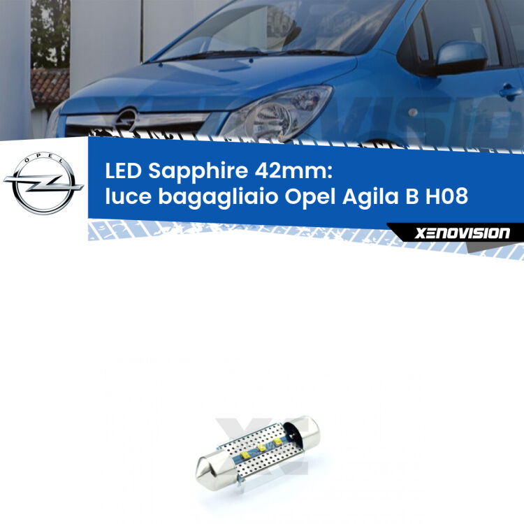 <strong>LED luce bagagliaio 42mm per Opel Agila B</strong> H08 2008 - 2014. Lampade <strong>c5W</strong> modello Sapphire Xenovision con chip led Philips.