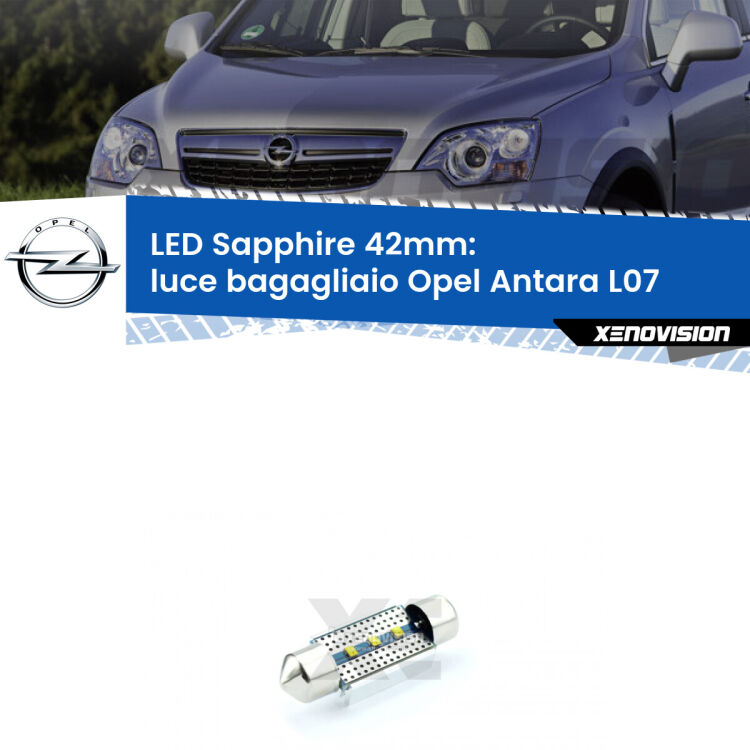 <strong>LED luce bagagliaio 42mm per Opel Antara</strong> L07 2006 - 2015. Lampade <strong>c5W</strong> modello Sapphire Xenovision con chip led Philips.