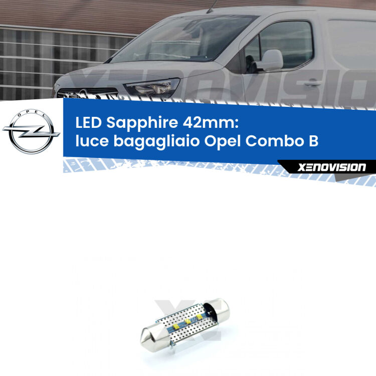 <strong>LED luce bagagliaio 42mm per Opel Combo B</strong>  1994 - 2001. Lampade <strong>c5W</strong> modello Sapphire Xenovision con chip led Philips.