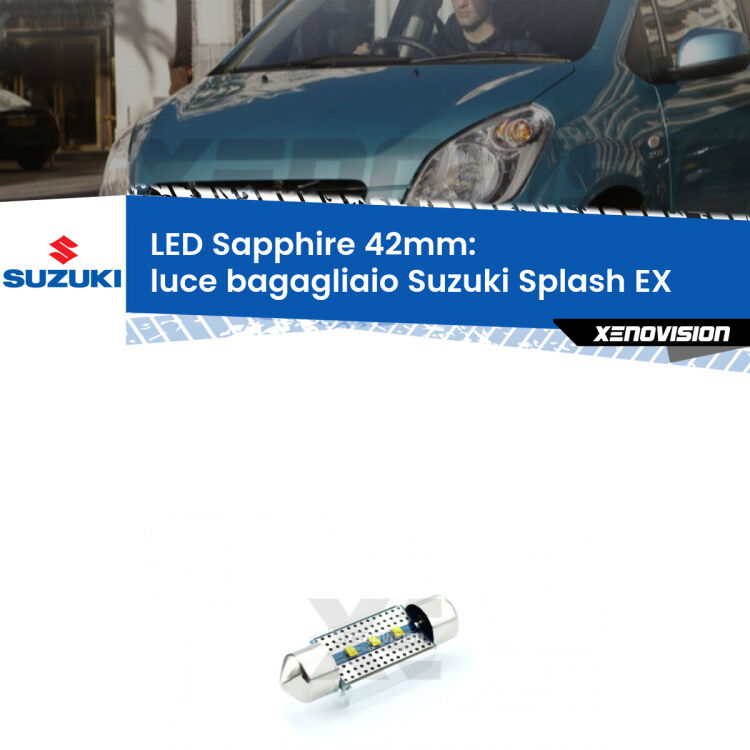 <strong>LED luce bagagliaio 42mm per Suzuki Splash</strong> EX 2008 in poi. Lampade <strong>c5W</strong> modello Sapphire Xenovision con chip led Philips.