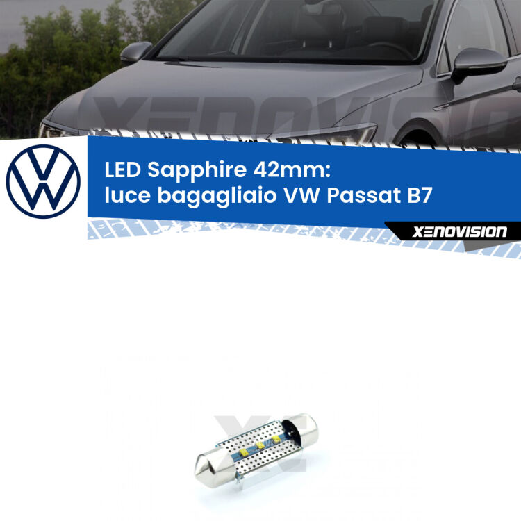 <strong>LED luce bagagliaio 42mm per VW Passat</strong> B7 2010 - 2014. Lampade <strong>c5W</strong> modello Sapphire Xenovision con chip led Philips.