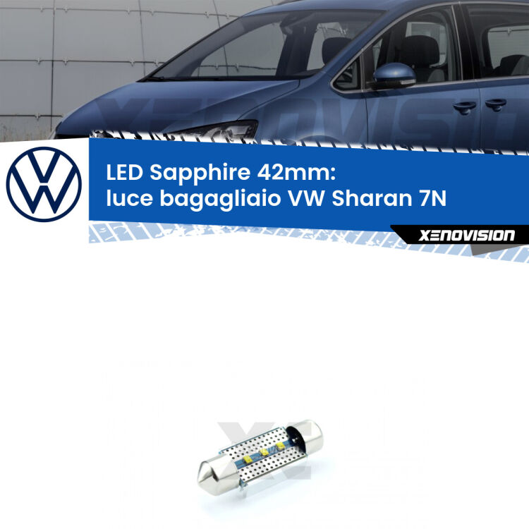 <strong>LED luce bagagliaio 42mm per VW Sharan</strong> 7N sul portellone. Lampade <strong>c5W</strong> modello Sapphire Xenovision con chip led Philips.