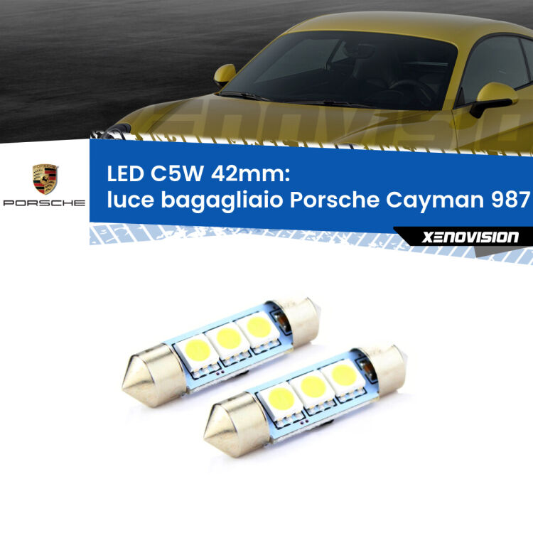 0 Luce Bagagliaio LED c5w 41mm Porsche Cayman 987 2005 - 2013 (Coppia) <strong>Luce Bagagliaio LED per Porsche Cayman</strong> 987 2005 - 2013. Coppia lampade <strong>C5W</strong> 41mm estremamente longeve.