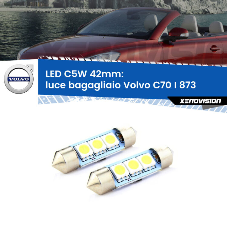 0 Luce Bagagliaio LED c5w 41mm Volvo C70 I 873 1998 - 2005 (Coppia) <strong>Luce Bagagliaio LED per Volvo C70 I</strong> 873 1998 - 2005. Coppia lampade <strong>C5W</strong> 41mm estremamente longeve.