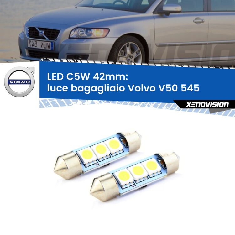 0 Luce Bagagliaio LED c5w 41mm Volvo V50 545 2003 - 2012 (Coppia) <strong>Luce Bagagliaio LED per Volvo V50</strong> 545 2003 - 2012. Coppia lampade <strong>C5W</strong> 41mm estremamente longeve.