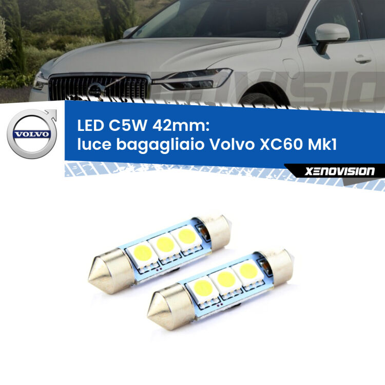 0 Luce Bagagliaio LED c5w 41mm Volvo XC60 Mk1 2008 - 2016 (Coppia) <strong>Luce Bagagliaio LED per Volvo XC60</strong> Mk1 2008 - 2016. Coppia lampade <strong>C5W</strong> 41mm estremamente longeve.