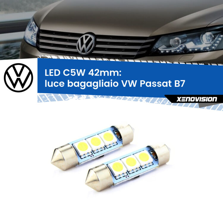 0 Luce Bagagliaio LED c5w 41mm VW Passat B7 2010 - 2014 (Coppia) <strong>Luce Bagagliaio LED per VW Passat</strong> B7 2010 - 2014. Coppia lampade <strong>C5W</strong> 41mm estremamente longeve.