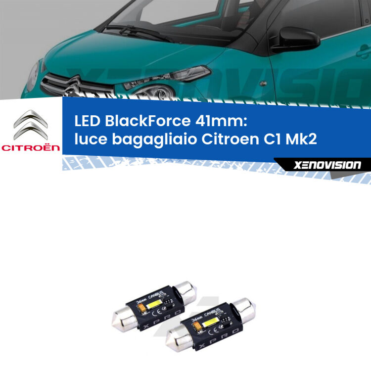 <strong>LED luce bagagliaio 41mm per Citroen C1</strong> Mk2 2014 in poi. Coppia lampadine <strong>C5W</strong>modello BlackForce Xenovision.
