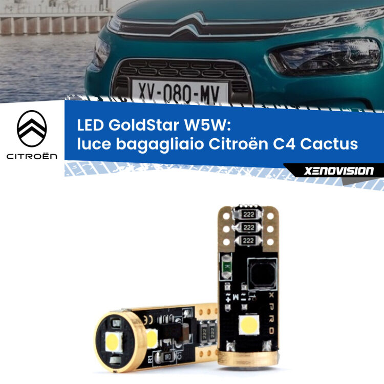 0 Luce Bagagliaio LED Citroën C4 Cactus  2014 in poi: T10 GoldStar <strong>Luce Bagagliaio LED Citroën C4 Cactus</strong>  2014 in poi: ottima luminosità a 360 gradi. Si inseriscono ovunque. Canbus, Top Quality.