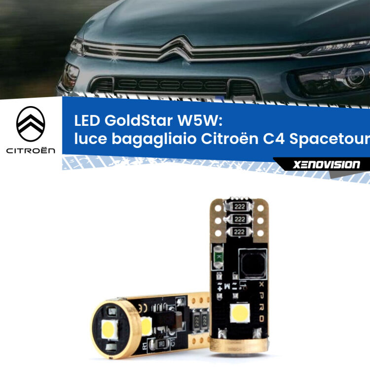 0 Luce Bagagliaio LED Citroën C4 Spacetourer  2018 in poi: T10 GoldStar <strong>Luce Bagagliaio LED Citroën C4 Spacetourer</strong>  2018 in poi: ottima luminosità a 360 gradi. Si inseriscono ovunque. Canbus, Top Quality.