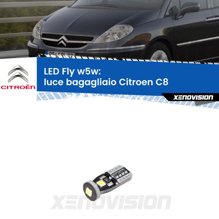 <strong>luce bagagliaio LED per Citroen C8</strong>  2002 - 2010. Coppia lampadine <strong>w5w</strong> Canbus compatte modello Fly Xenovision.