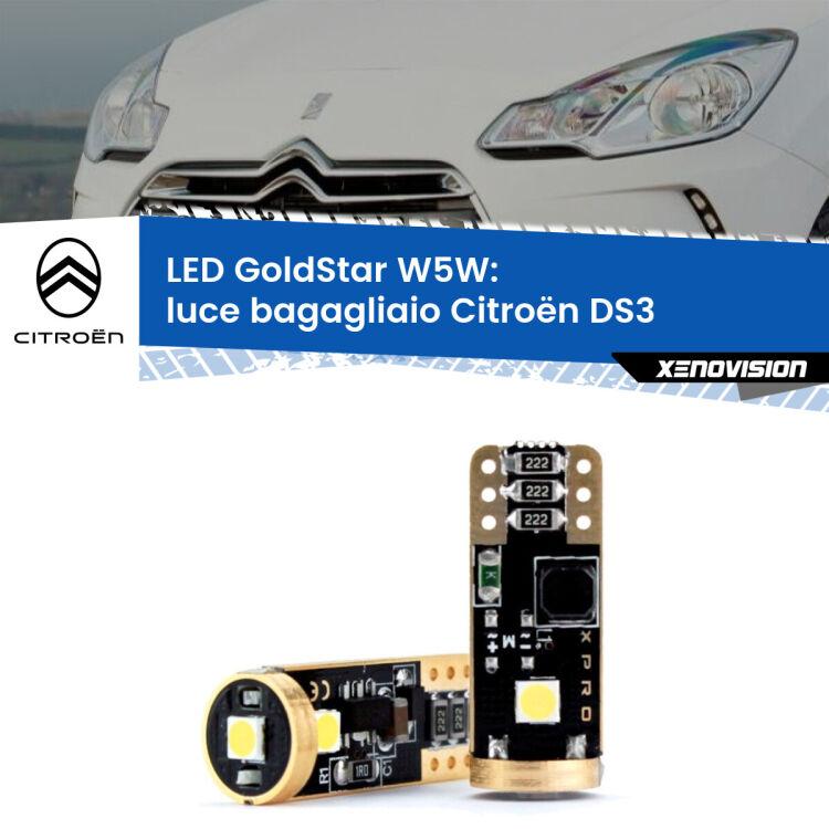 0 Luce Bagagliaio LED Citroën DS3  2009 - 2015: T10 GoldStar <strong>Luce Bagagliaio LED Citroën DS3</strong>  2009 - 2015: ottima luminosità a 360 gradi. Si inseriscono ovunque. Canbus, Top Quality.