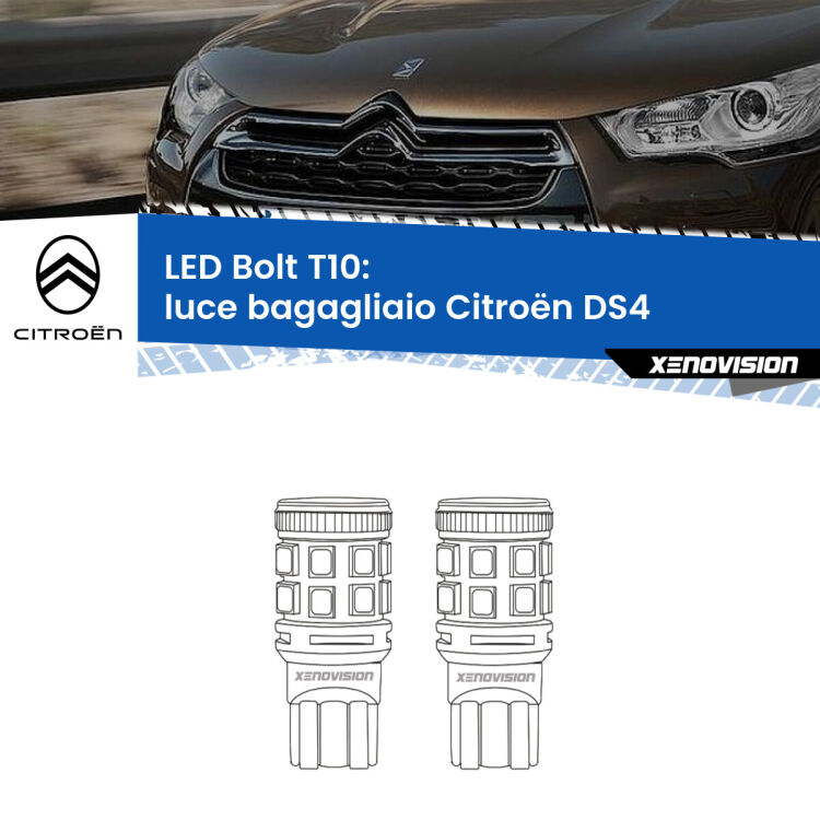 0 Luce Bagagliaio LED Citroën DS4 2011 - 2015: T10 Bolt <strong>Luce Bagagliaio LED per Citroën DS4</strong> 2011 - 2015. Coppia lampade <strong>T10</strong> modello Bolt canbus.