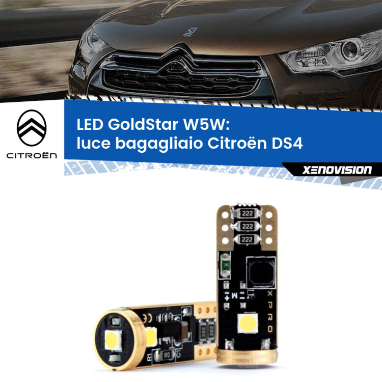 0 Luce Bagagliaio LED Citroën DS4 2011 - 2015: T10 GoldStar <strong>Luce Bagagliaio LED Citroën DS4</strong> 2011 - 2015: ottima luminosità a 360 gradi. Si inseriscono ovunque. Canbus, Top Quality.