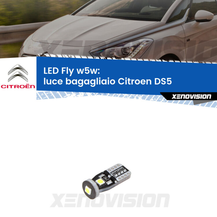 <strong>luce bagagliaio LED per Citroen DS5</strong>  2011 - 2015. Coppia lampadine <strong>w5w</strong> Canbus compatte modello Fly Xenovision.